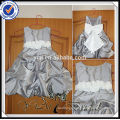FG7 Silver Gray Taffeta White Satin Ribbons Bow Baby Girl Wedding Dress